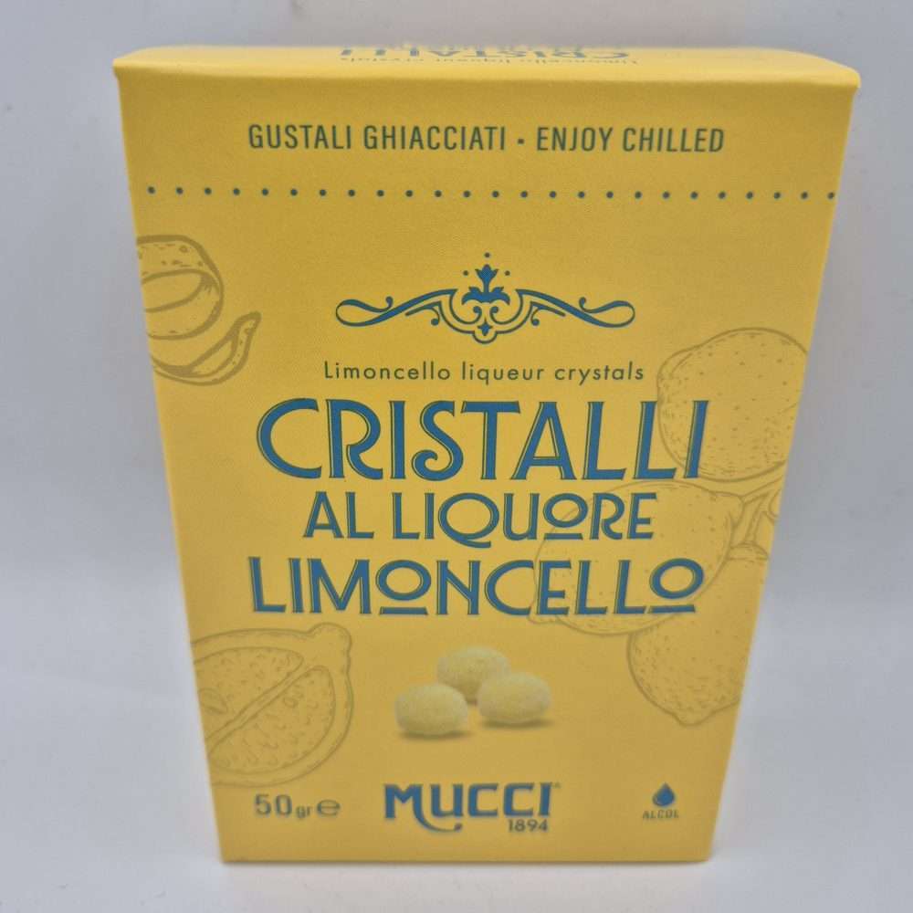 Cristalli Mucci® al liquore Limoncello confezionati in monodose - Box 50gr.