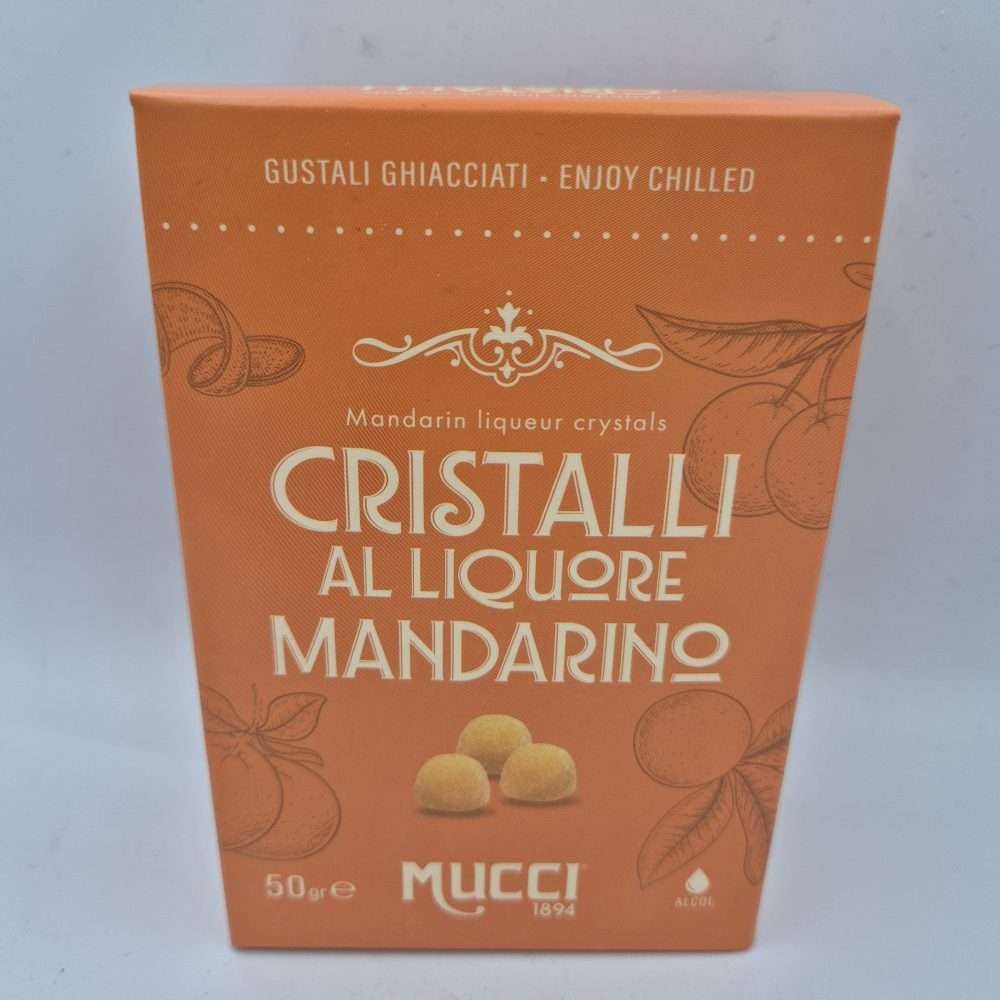 Cristalli Mucci® al liquore Mandarino confezionati in monodose - Box 50gr.