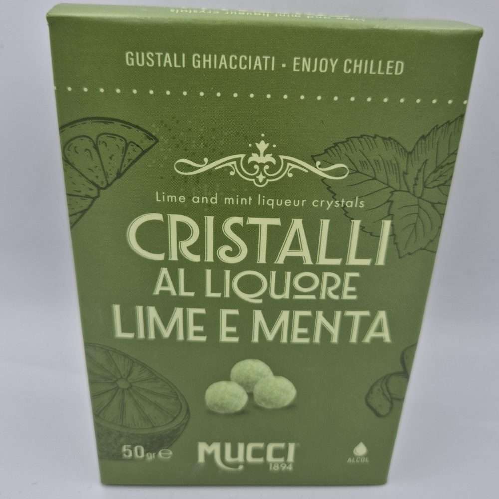 Cristalli Mucci® al liquore Lime & Menta confezionati in monodose - Box 50gr.