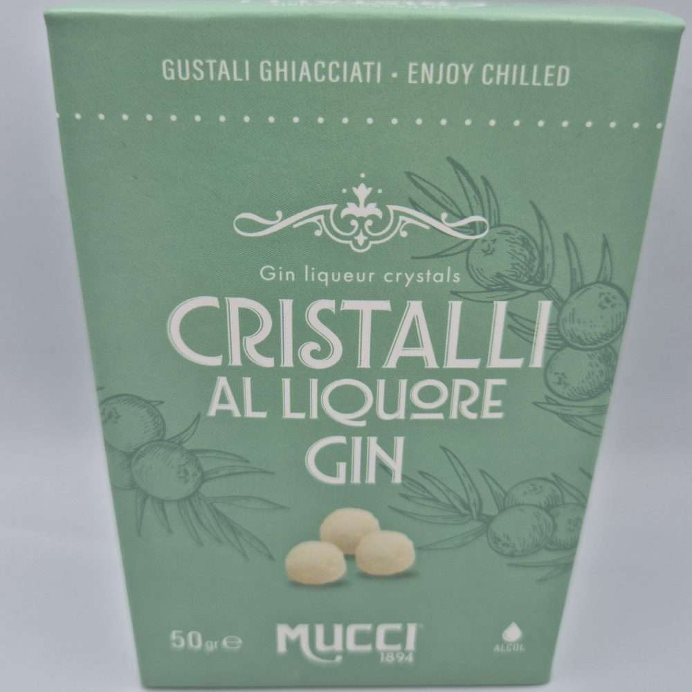 Cristalli Mucci® al liquore Gin confezionati in monodose - Box 50gr.
