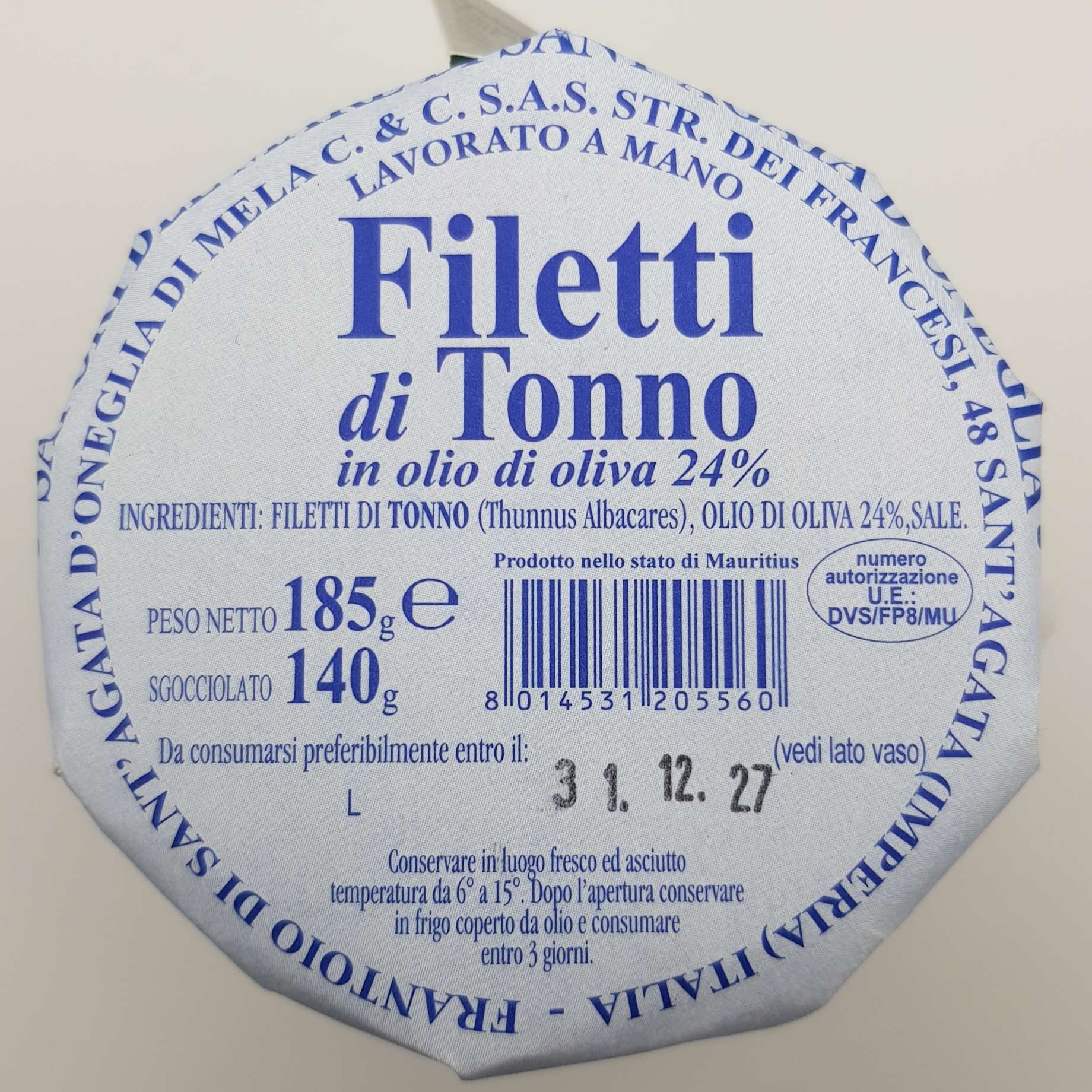 Filetti di Tonno Pinna Gialla in Olio di Oliva 185g.