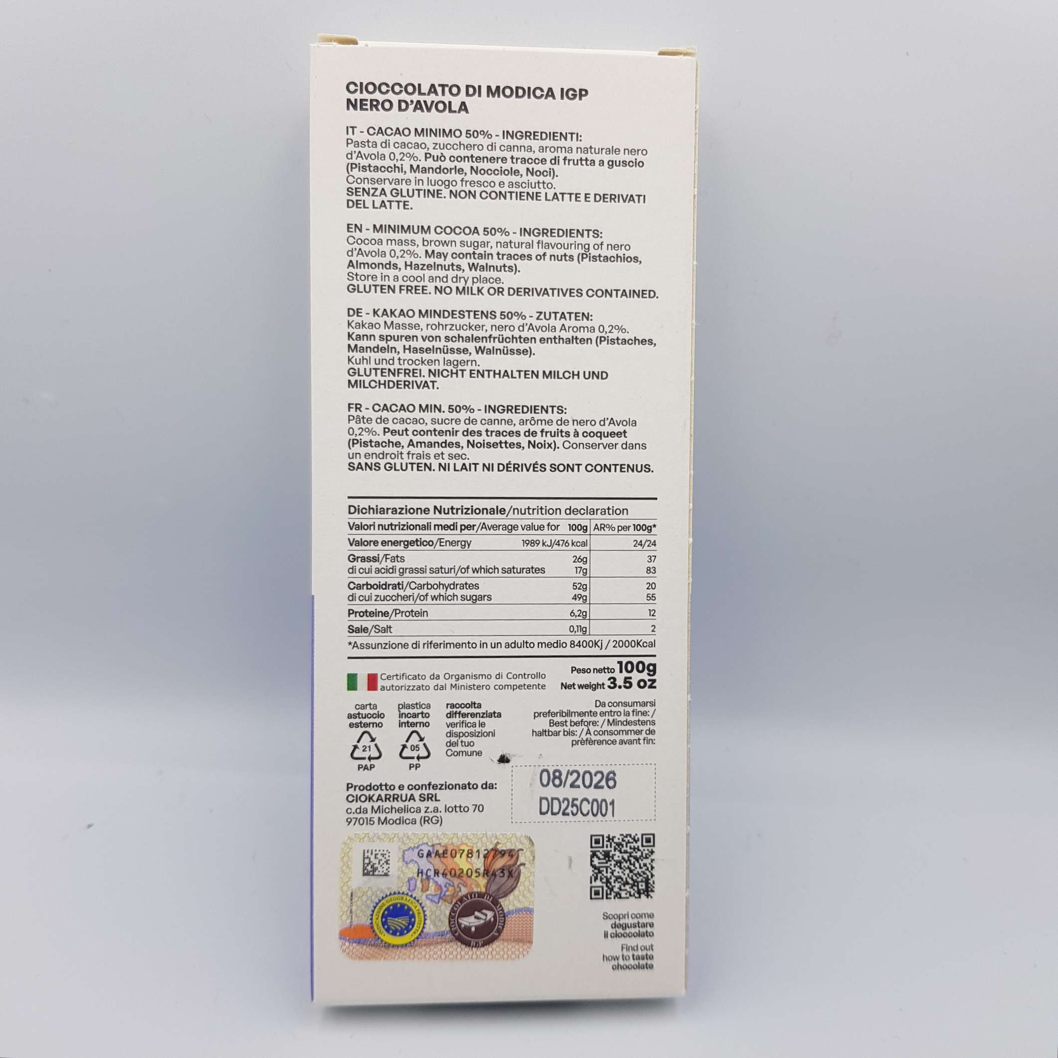 Cioccolato di Modica IGP – Nero d’Avola
