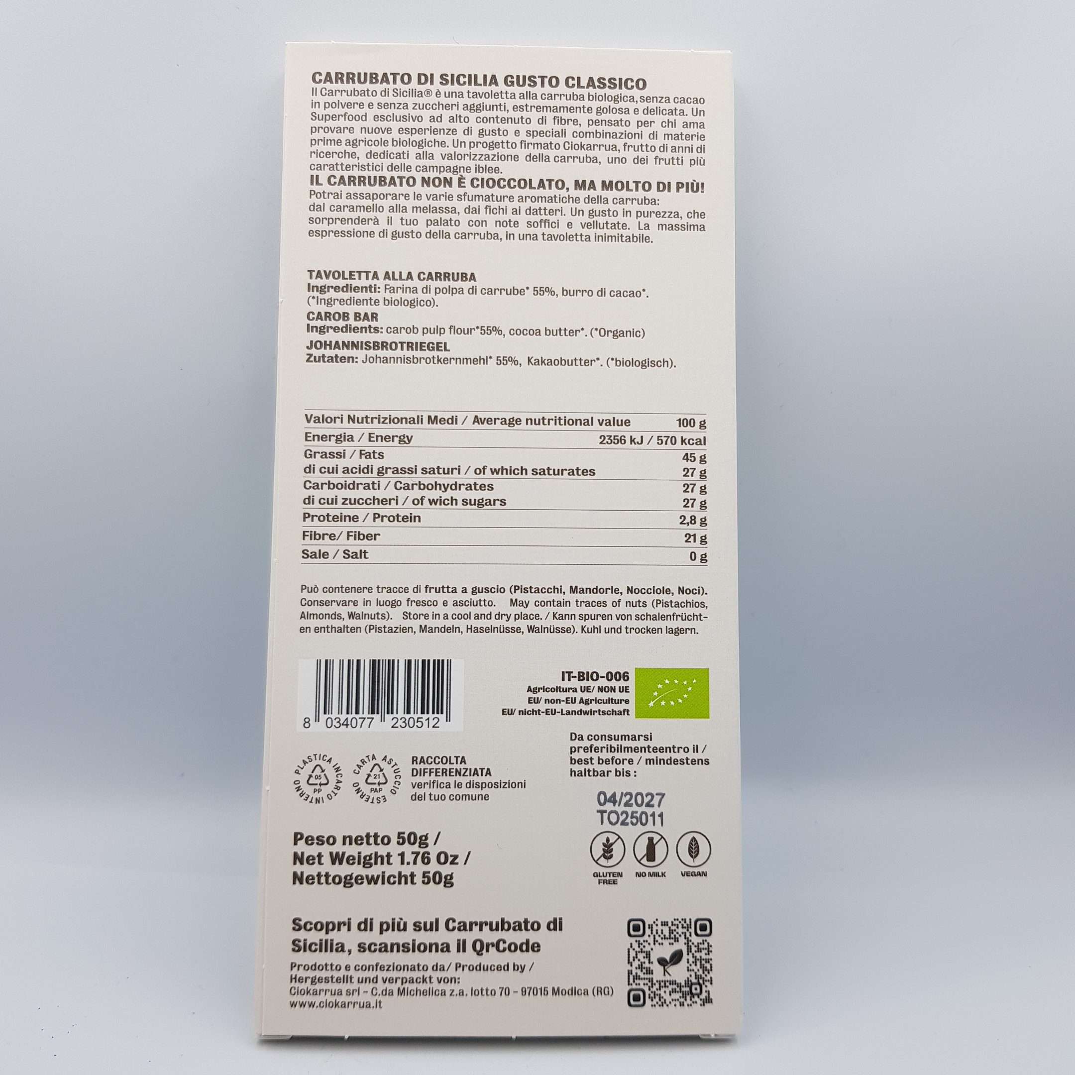 Carrubato di Sicilia Bio gusto Classico da 50g